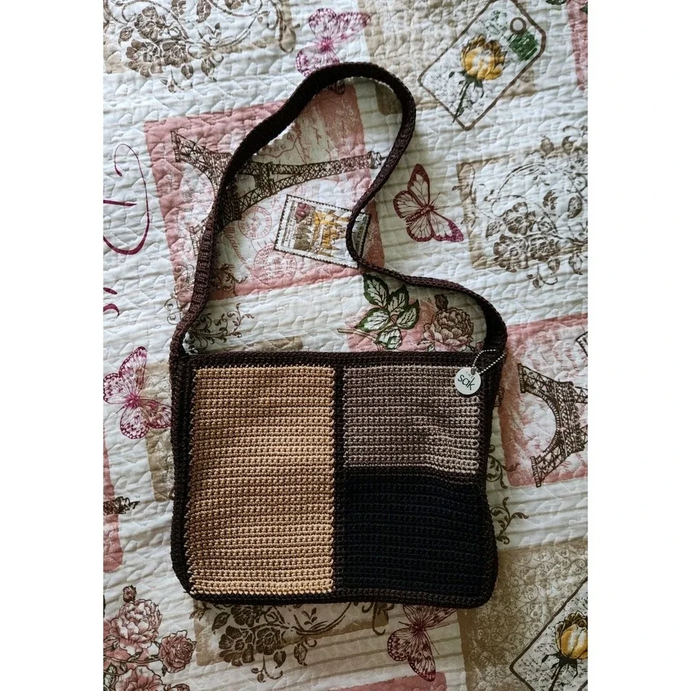 The Sak TAN/BROWN Woven Crochet Women's Shoulder Messenger‎ Bag Purse